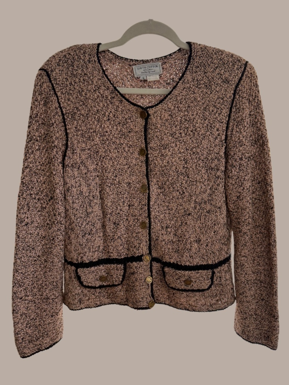 VINTAGE South Cotton 100% Cotton Knit By Hand Cardigan S